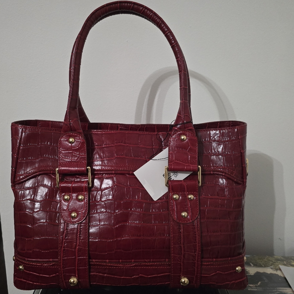 Red Crocodile-Embossed Tote Bag